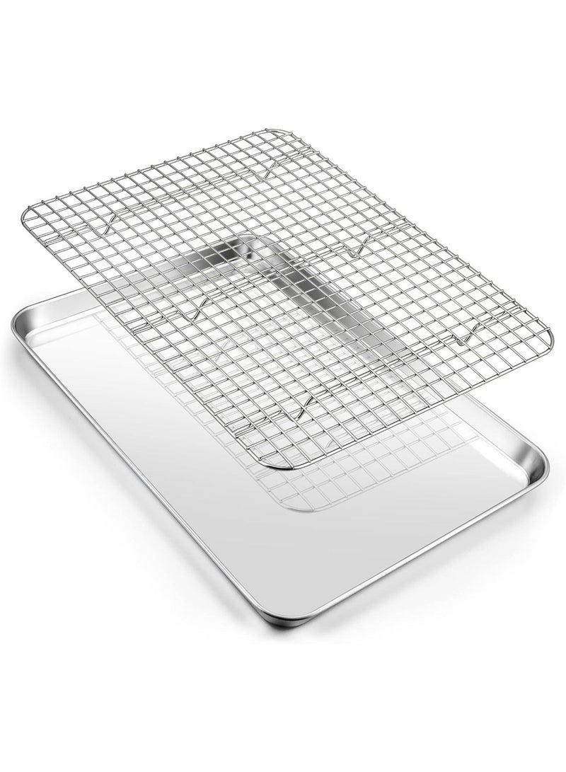 Joyfair 16 Inch Baking Pan with Rack Set, Stainless Steel Oven Sheet Pan Tray with Cooling Rack, For Cookies, Bacons, Meat, Non-toxic & Heavy Duty, Rust-free & Dishwasher Safe - 1 Pan & 1 Rack - Image 1